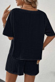 Casual Simplicity Solid Draw String Pocket V Neck Short Sleeve Two Pieces