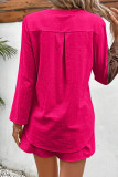 Casual Simplicity Solid Pocket Buttons V Neck Long Sleeve Two Pieces