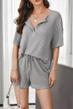 Casual Living Solid Draw String V Neck Short Sleeve Two Pieces