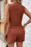 Casual British Style Solid Pocket Buckle U Neck Sleeveless Two Pieces