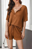 Casual Living Solid Draw String V Neck Short Sleeve Two Pieces