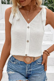 Sexy Vacation Solid Buttons With Bow V Neck Tops