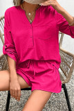 Casual Simplicity Solid Pocket Buttons V Neck Long Sleeve Two Pieces