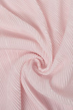 Elegant Solid Frenulum Backless Pleated O Neck Tops