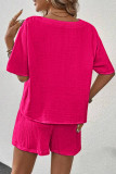 Casual Simplicity Solid Draw String Pocket V Neck Short Sleeve Two Pieces