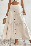 Casual Solid Patchwork Buttons Loose High Waist Type A Patchwork Bottoms