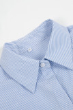 Casual Striped Patchwork Turndown Collar Tops