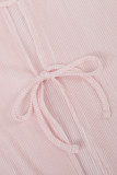 Elegant Solid Frenulum Backless Pleated O Neck Tops