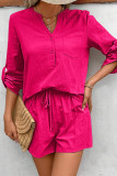 Casual Simplicity Solid Pocket Buttons V Neck Long Sleeve Two Pieces