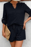 Casual Simplicity Solid Pocket Buttons V Neck Long Sleeve Two Pieces