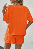 Casual Simplicity Solid Draw String Pocket V Neck Short Sleeve Two Pieces