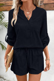 Casual Simplicity Solid Pocket Buttons V Neck Long Sleeve Two Pieces