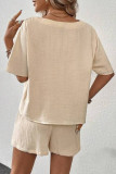Casual Simplicity Solid Draw String Pocket V Neck Short Sleeve Two Pieces
