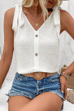 Sexy Vacation Solid Buttons With Bow V Neck Tops