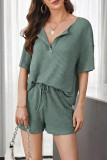 Casual Living Solid Draw String V Neck Short Sleeve Two Pieces