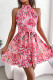 Sweet Elegant Print Flowers Frenulum Flounce Half A Turtleneck Sleeveless Dresses