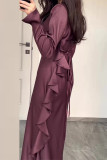 Celebrities Elegant Solid Frenulum Flounce O Neck A Line Dresses