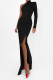 Sexy Solid Slit Oblique Collar Evening Dresses