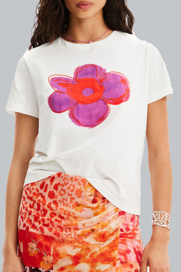 Casual Print Flowers O Neck T-Shirts
