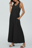 Casual Solid Pocket Buttons U Neck Loose Jumpsuits