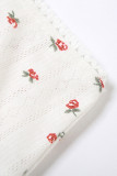 Sweet Elegant Print Flowers Backless U Neck Sleeveless Two Pieces