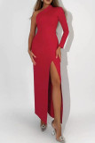 Sexy Solid Slit Oblique Collar Evening Dresses