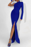 Sexy Solid Slit Oblique Collar Evening Dresses