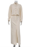 Casual Elegant Solid Pocket Turndown Collar Long Sleeve Two Pieces