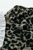 Vintage Elegant Leopard Patchwork Flounce Peter Pan Collar A Line Dresses
