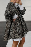 Vintage Elegant Leopard Patchwork Flounce Peter Pan Collar A Line Dresses