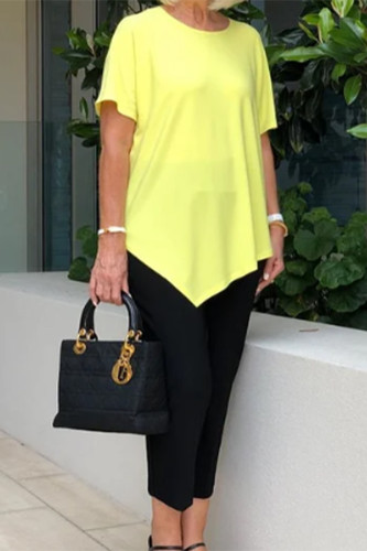 Casual Simplicity Solid Asymmetrical O Neck Short Sleeve Two Pieces