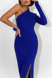 Sexy Solid Slit Oblique Collar Evening Dresses
