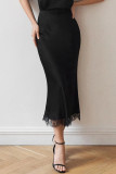 Celebrities Elegant Solid Lace Regular High Waist Solid Color Bottoms
