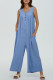 Casual Solid Pocket Buttons U Neck Loose Jumpsuits