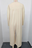 Casual Solid Pocket Buttons U Neck Loose Jumpsuits