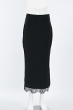 Celebrities Elegant Solid Lace Regular High Waist Solid Color Bottoms