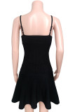 Sexy Solid Hook Flower Patchwork V Neck Sling Dresses