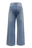 Casual Street Solid Make Old Pocket High Waist Loose Denim Jeans