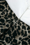 Vintage Elegant Leopard Patchwork Flounce Peter Pan Collar A Line Dresses