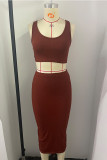 Sexy Solid Backless V Neck Sleeveless Two Pieces