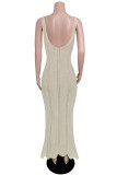 Sexy Vacation Solid Hook Flower Backless Swimwears Cover Up