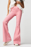 Solid Patchwork Asymmetrical High Waist Regular Denim Jeans