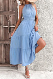Elegant Solid Draw String Flounce Halter Waist Skirt Dresses