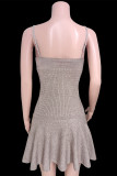Sexy Solid Hook Flower Patchwork V Neck Sling Dresses