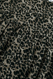 Vintage Elegant Leopard Patchwork Flounce Peter Pan Collar A Line Dresses