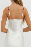 Sexy Flowers Embroidered With Bow V Neck Tops