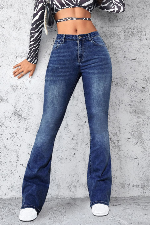 Casual Street Solid Pocket High Waist Regular Denim Jeans