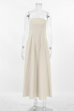 Sexy Vacation Solid Pocket Strapless Strapless Dresses