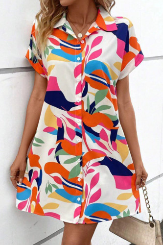 Bohemian Vacation Floral Turndown Collar Shirt Dresses