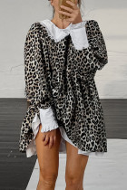 Vintage Elegant Leopard Patchwork Flounce Peter Pan Collar A Line Dresses